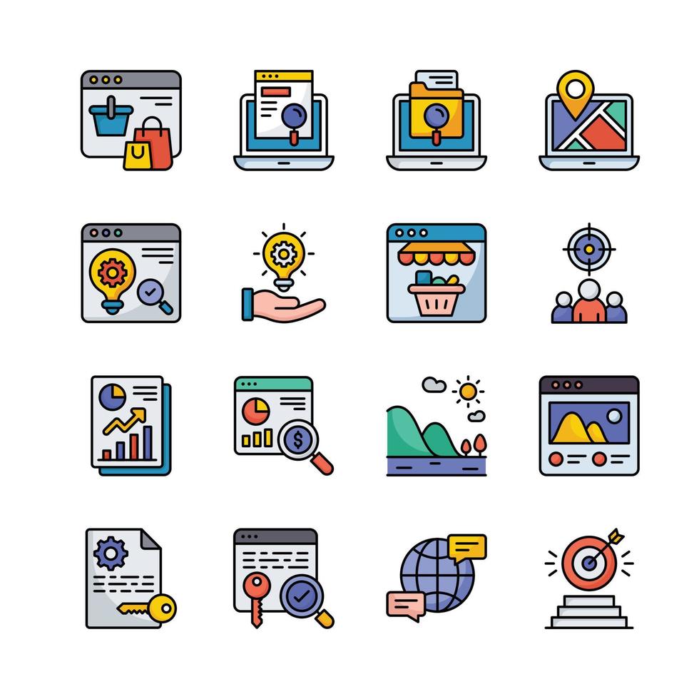 seo desarrollo y márketing vector llenar contorno icono diseño ilustración. símbolo en blanco antecedentes eps 10 archivo conjunto 3