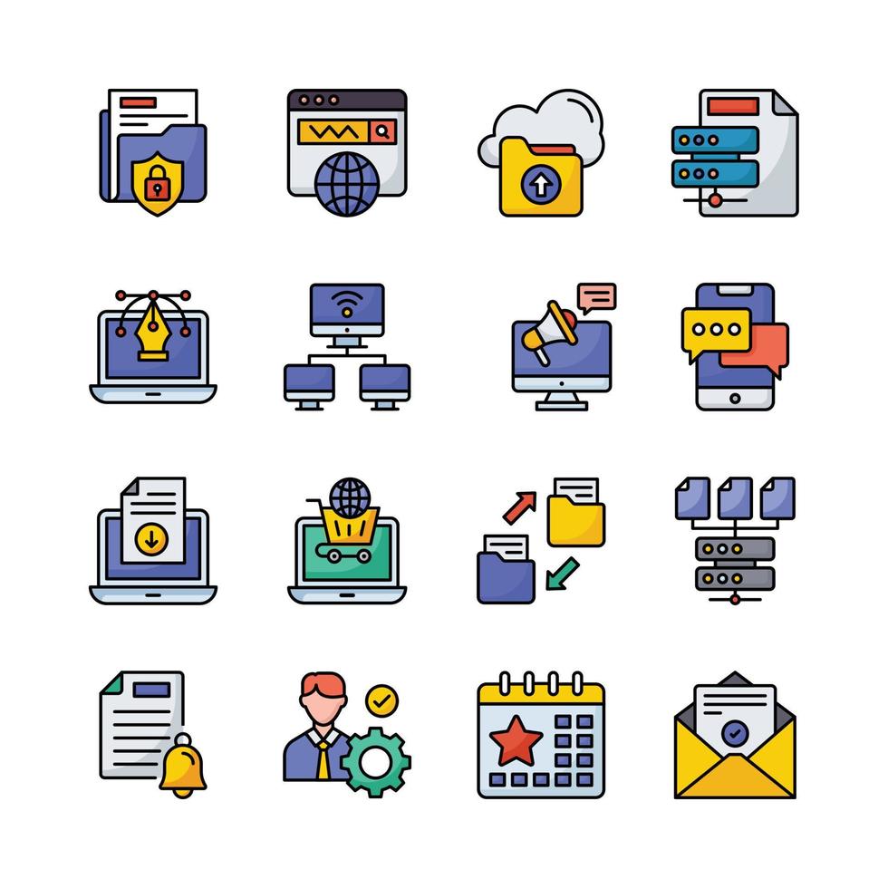 seo desarrollo y márketing vector llenar contorno icono diseño ilustración. símbolo en blanco antecedentes eps 10 archivo conjunto 2