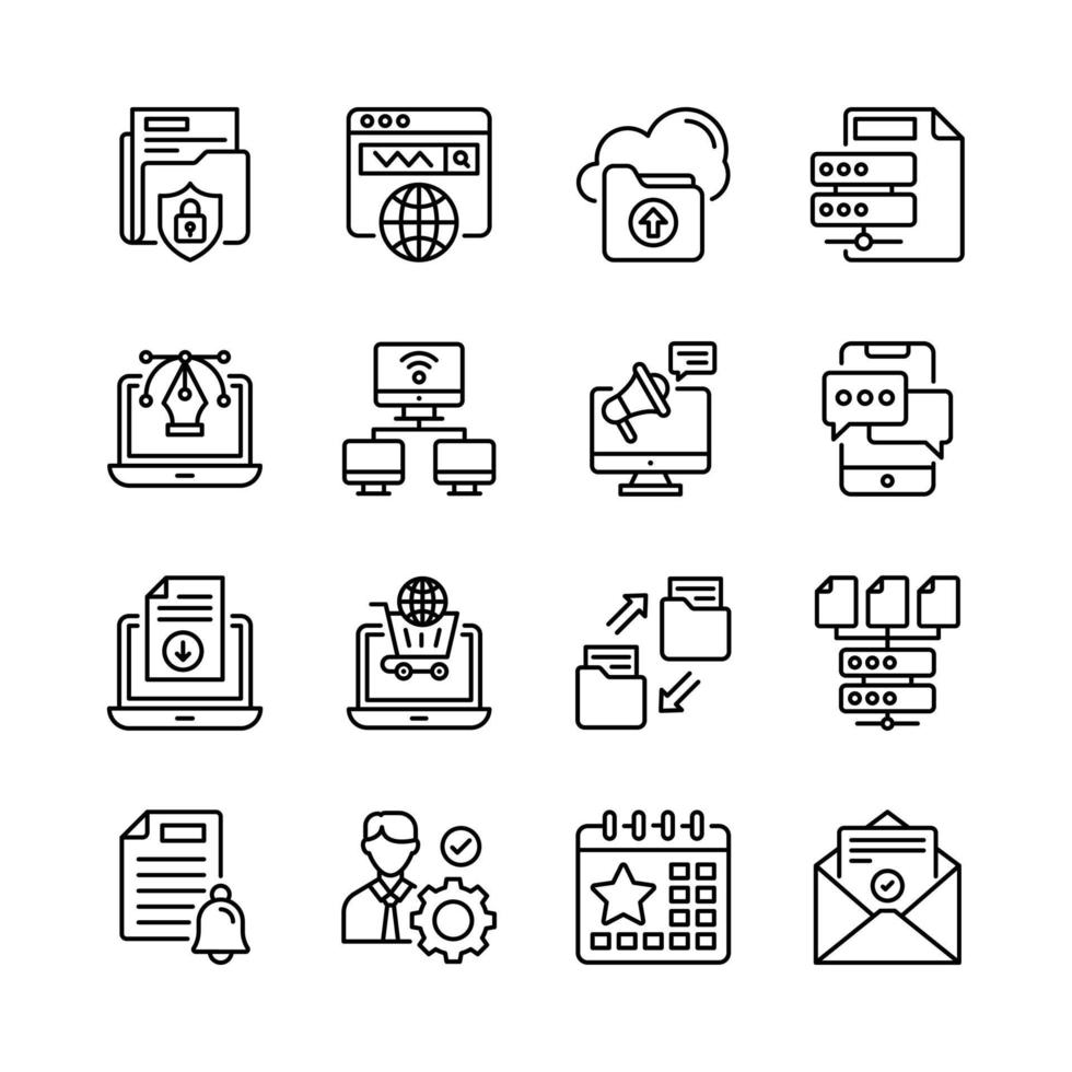 seo desarrollo y márketing vector contorno icono diseño ilustración. símbolo en blanco antecedentes eps 10 archivo conjunto 4 4