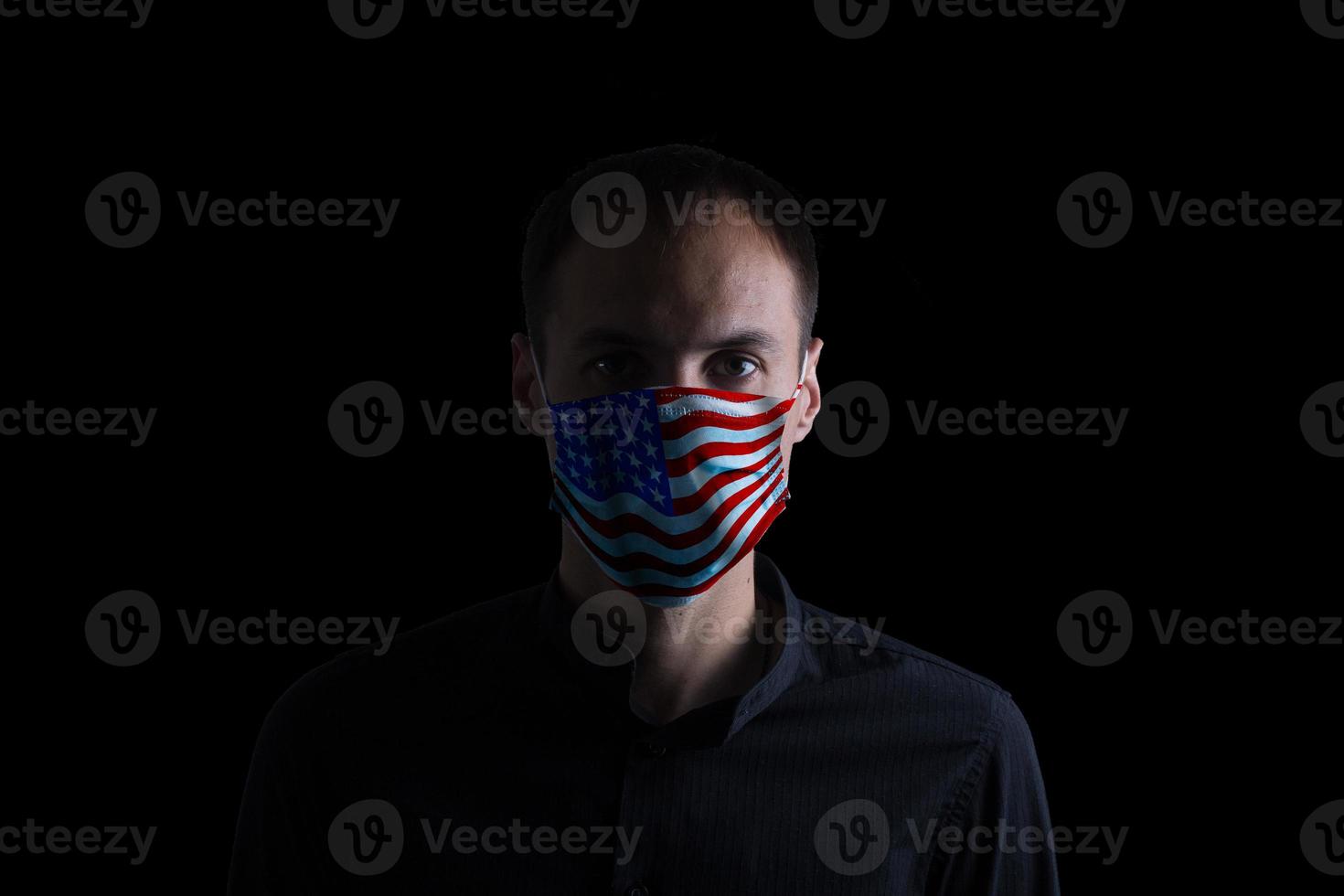 man wearing mask with USA flag covid-19 photo