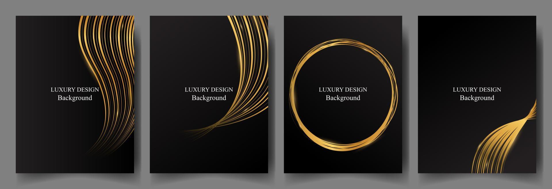 set luxury black and wavy shiny gold line design background vector. luxury elegant theme vector