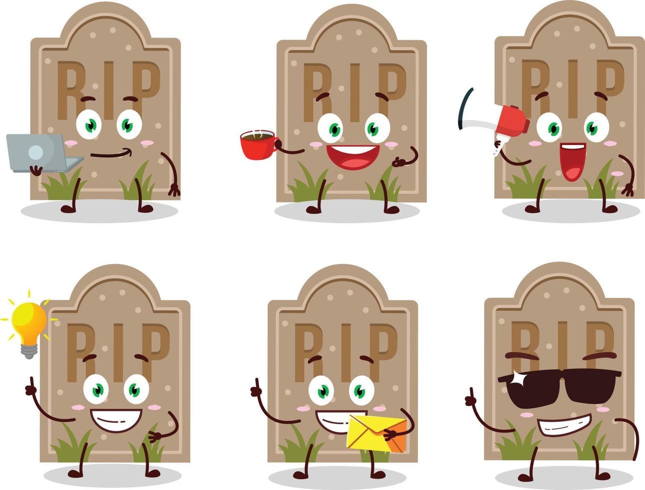 Tombstone cartoon character with various types of business emoticons vector