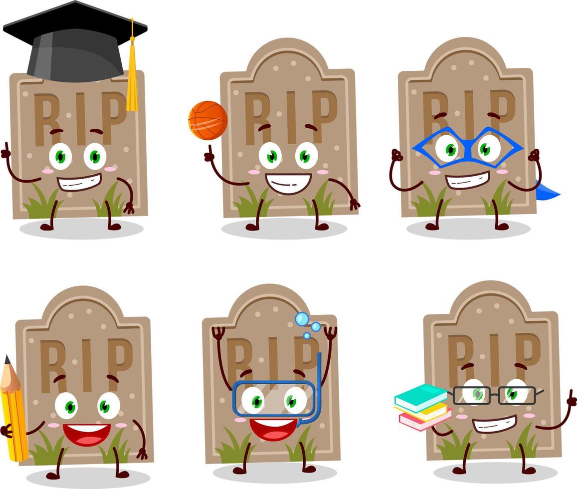 School student of tombstone cartoon character with various expressions vector