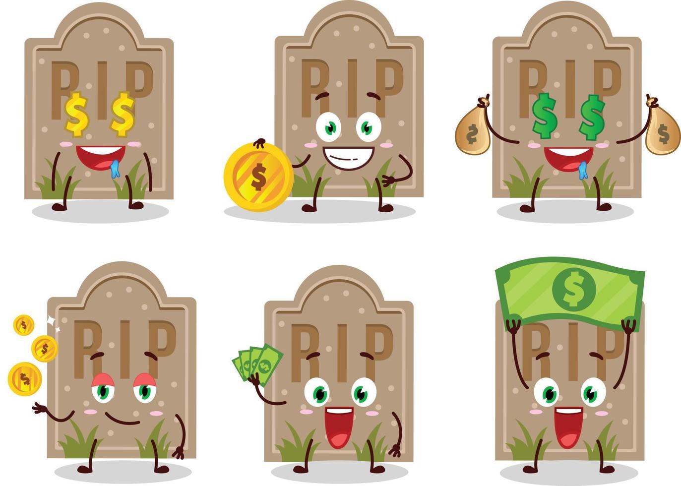 Tombstone cartoon character with cute emoticon bring money vector