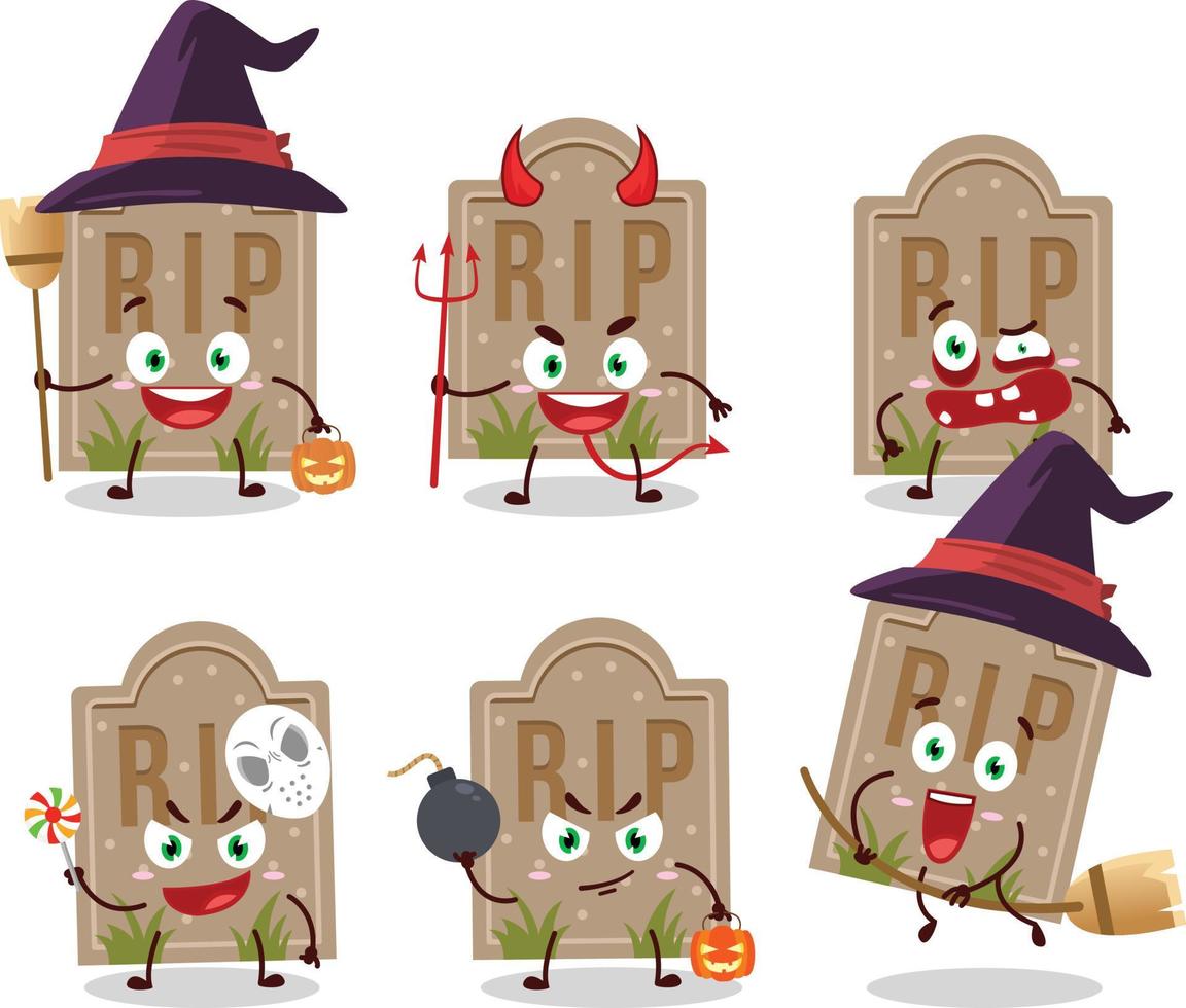 Halloween expression emoticons with cartoon character of tombstone vector