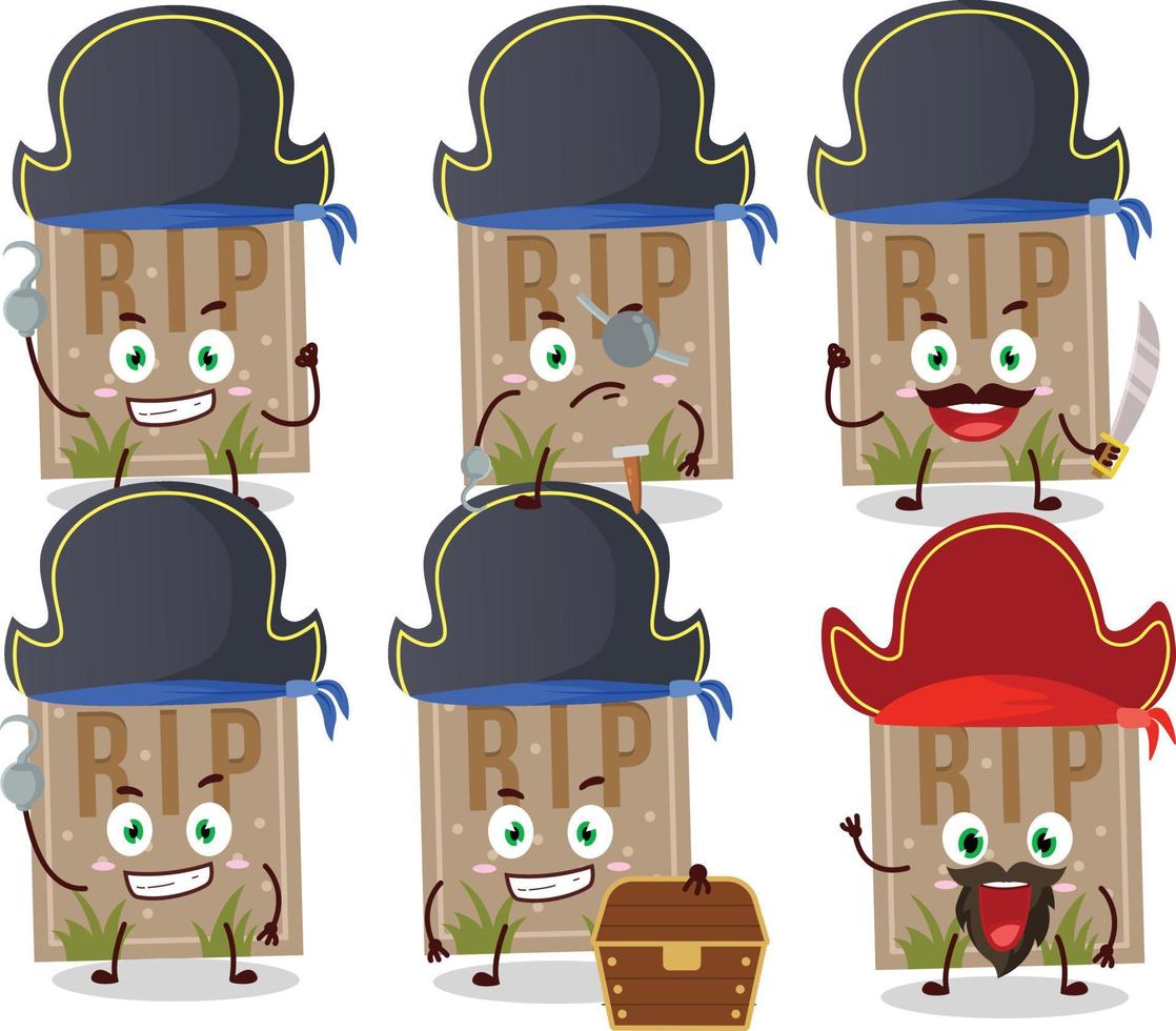 dibujos animados personaje de lápida sepulcral con varios piratas emoticones vector