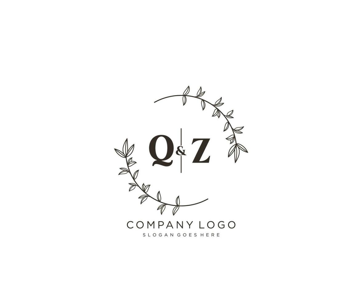 inicial qz letras hermosa floral femenino editable prefabricado monoline logo adecuado para spa salón piel pelo belleza boutique y cosmético compañía. vector