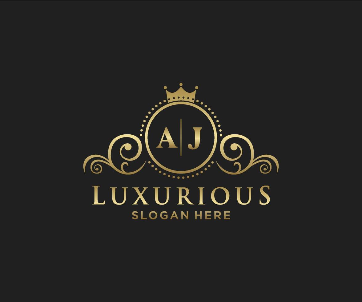 Initial AJ Letter Royal Luxury Logo template in vector art for Restaurant, Royalty, Boutique, Cafe, Hotel, Heraldic, Jewelry, Fashion and other vector illustration.
