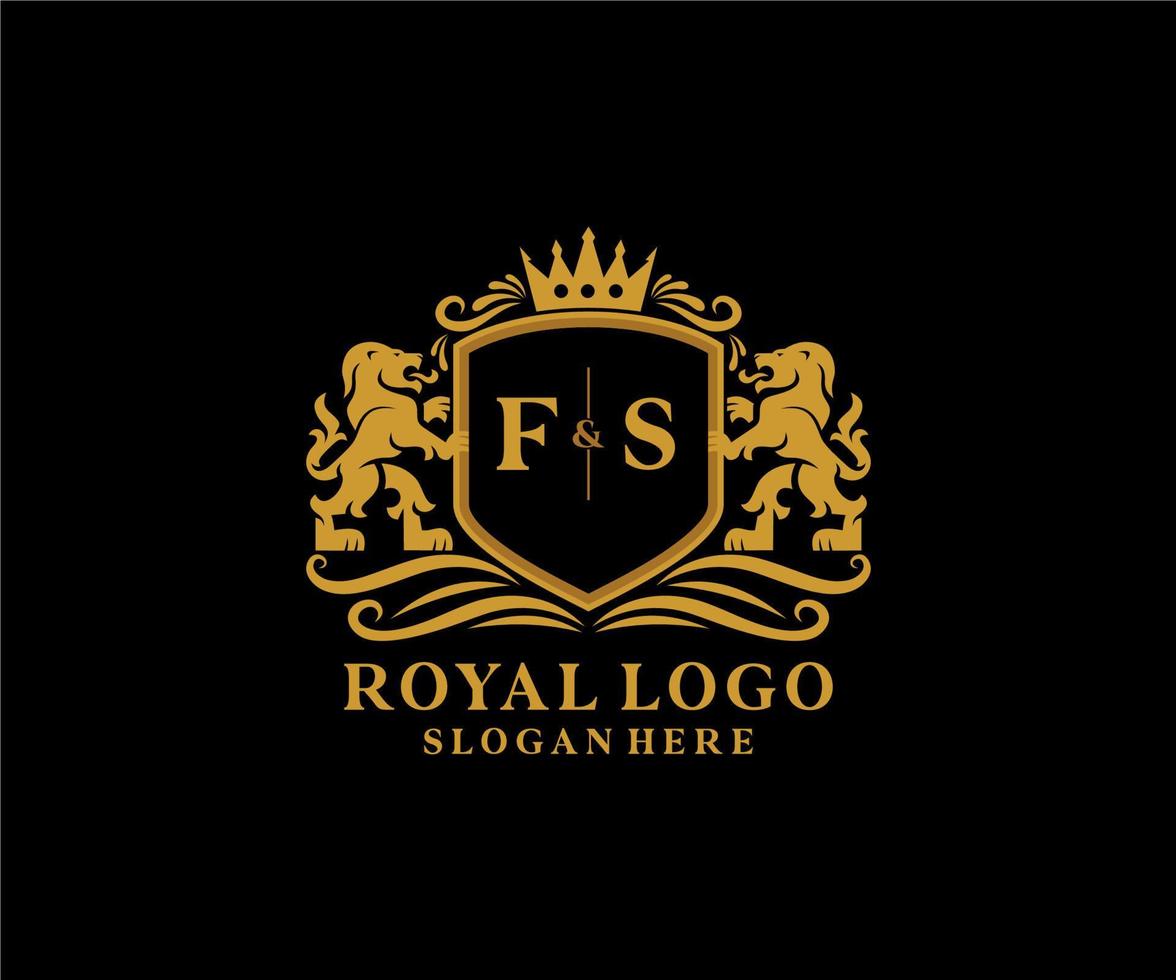 Initial FS Letter Lion Royal Luxury Logo template in vector art for Restaurant, Royalty, Boutique, Cafe, Hotel, Heraldic, Jewelry, Fashion and other vector illustration.