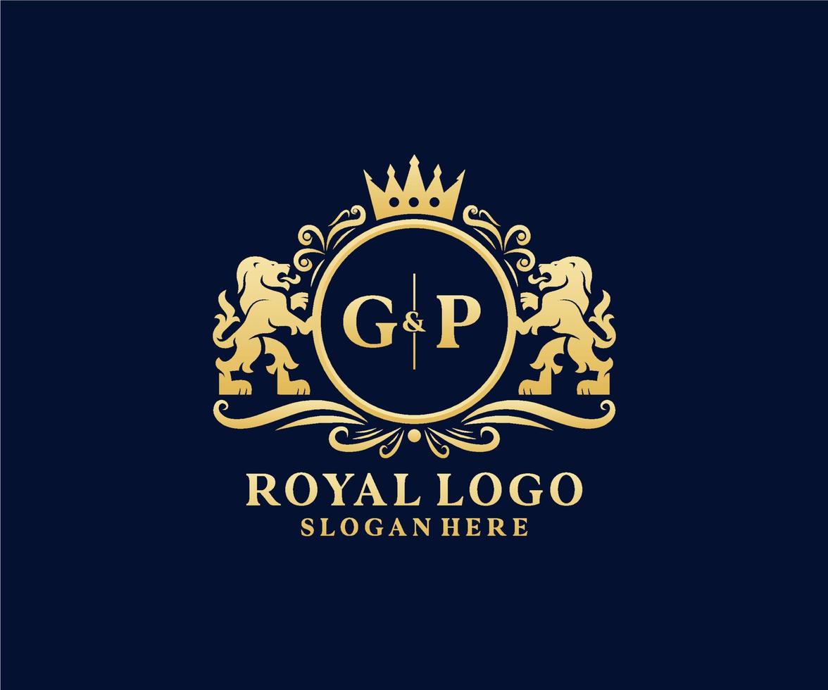 plantilla de logotipo de lujo real de león de letra gp inicial en arte vectorial para restaurante, realeza, boutique, cafetería, hotel, heráldica, joyería, moda y otras ilustraciones vectoriales. vector