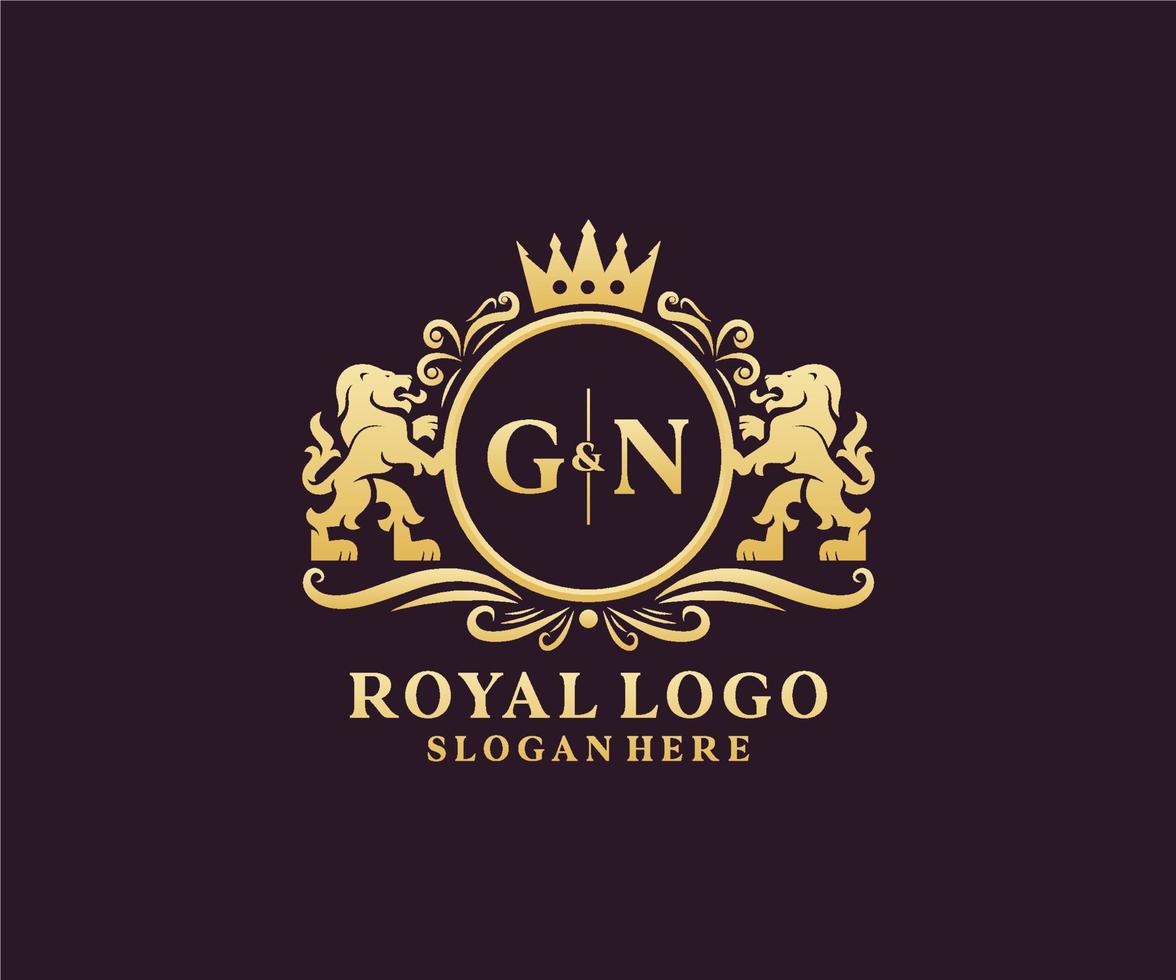 Initial GN Letter Lion Royal Luxury Logo template in vector art for Restaurant, Royalty, Boutique, Cafe, Hotel, Heraldic, Jewelry, Fashion and other vector illustration.