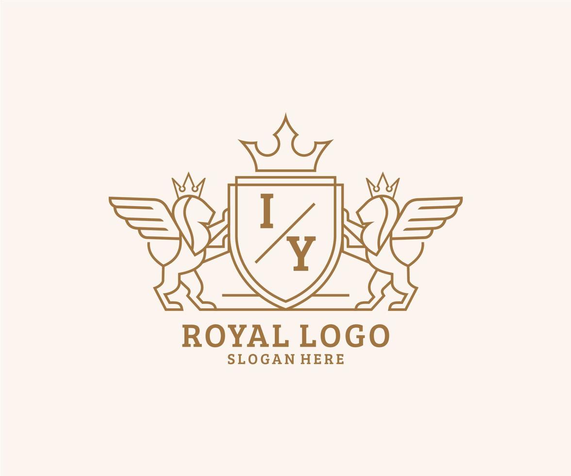 Initial IY Letter Lion Royal Luxury Heraldic,Crest Logo template in vector art for Restaurant, Royalty, Boutique, Cafe, Hotel, Heraldic, Jewelry, Fashion and other vector illustration.