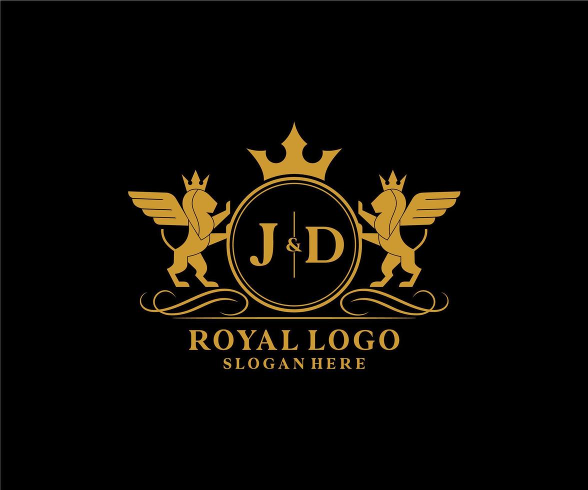 inicial jd letra león real lujo heráldica,cresta logo modelo en vector Arte para restaurante, realeza, boutique, cafetería, hotel, heráldico, joyas, Moda y otro vector ilustración.