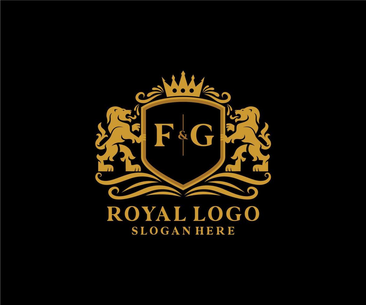 Initial FG Letter Lion Royal Luxury Logo template in vector art for Restaurant, Royalty, Boutique, Cafe, Hotel, Heraldic, Jewelry, Fashion and other vector illustration.