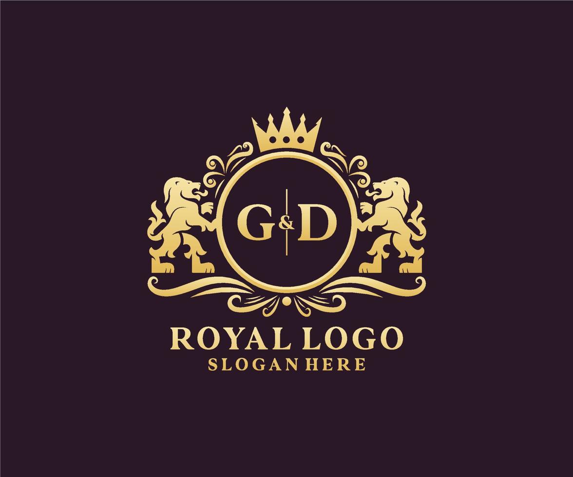 plantilla de logotipo de lujo real de león de letra gd inicial en arte vectorial para restaurante, realeza, boutique, cafetería, hotel, heráldica, joyería, moda y otras ilustraciones vectoriales. vector