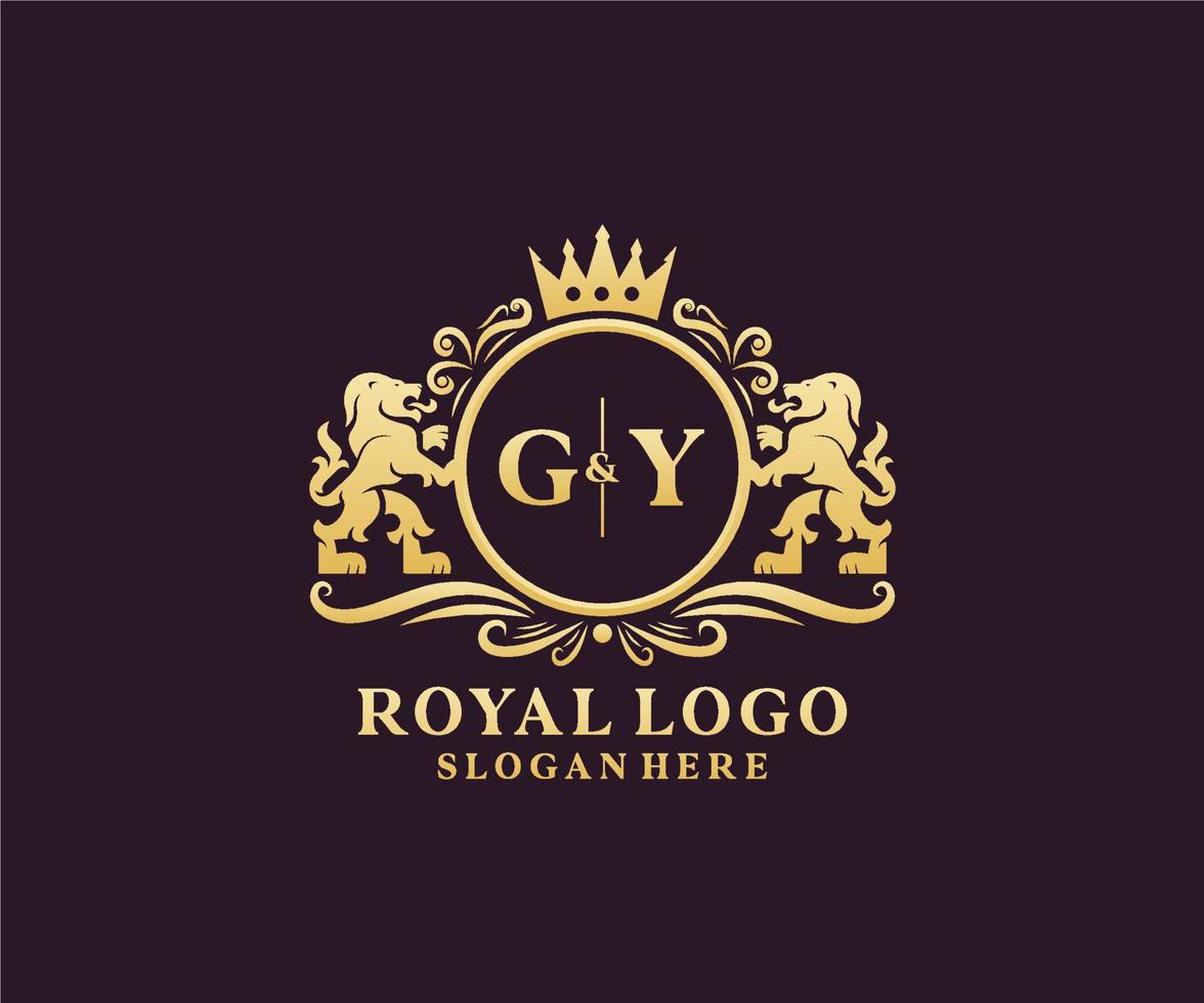 plantilla de logotipo de lujo real de león de letra gy inicial en arte vectorial para restaurante, realeza, boutique, cafetería, hotel, heráldica, joyería, moda y otras ilustraciones vectoriales. vector