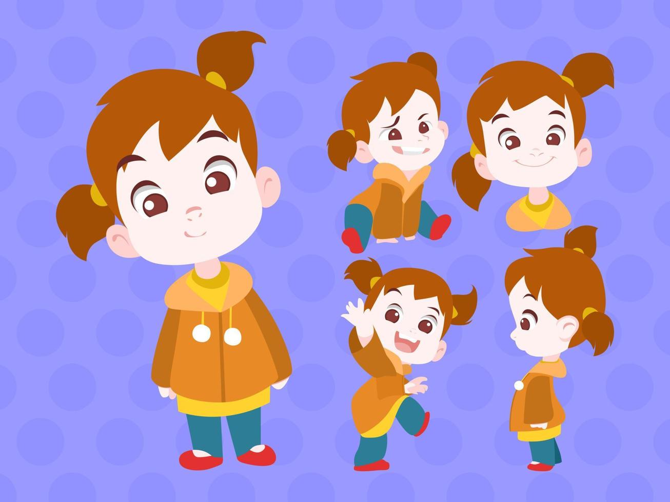 Cute Little Girl Expression Collection Vector Flat Design Illustration