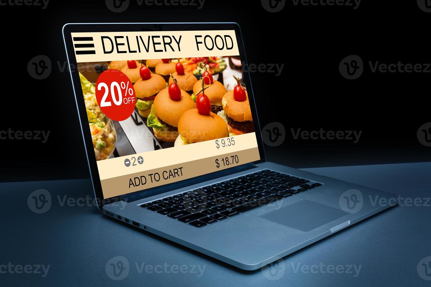 ordering take away food by internet with a laptop, food delivery photo