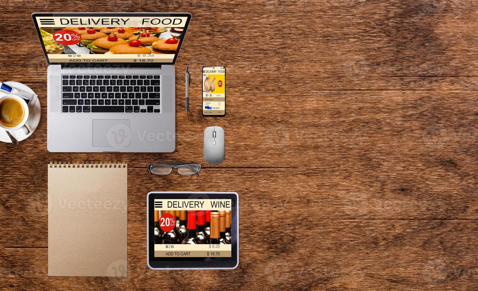 On-line and Internet food delivery concept with a digital tablet photo