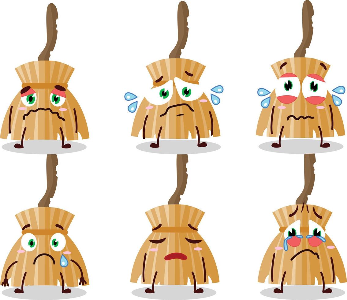 Witch broom cartoon character with sad expression vector