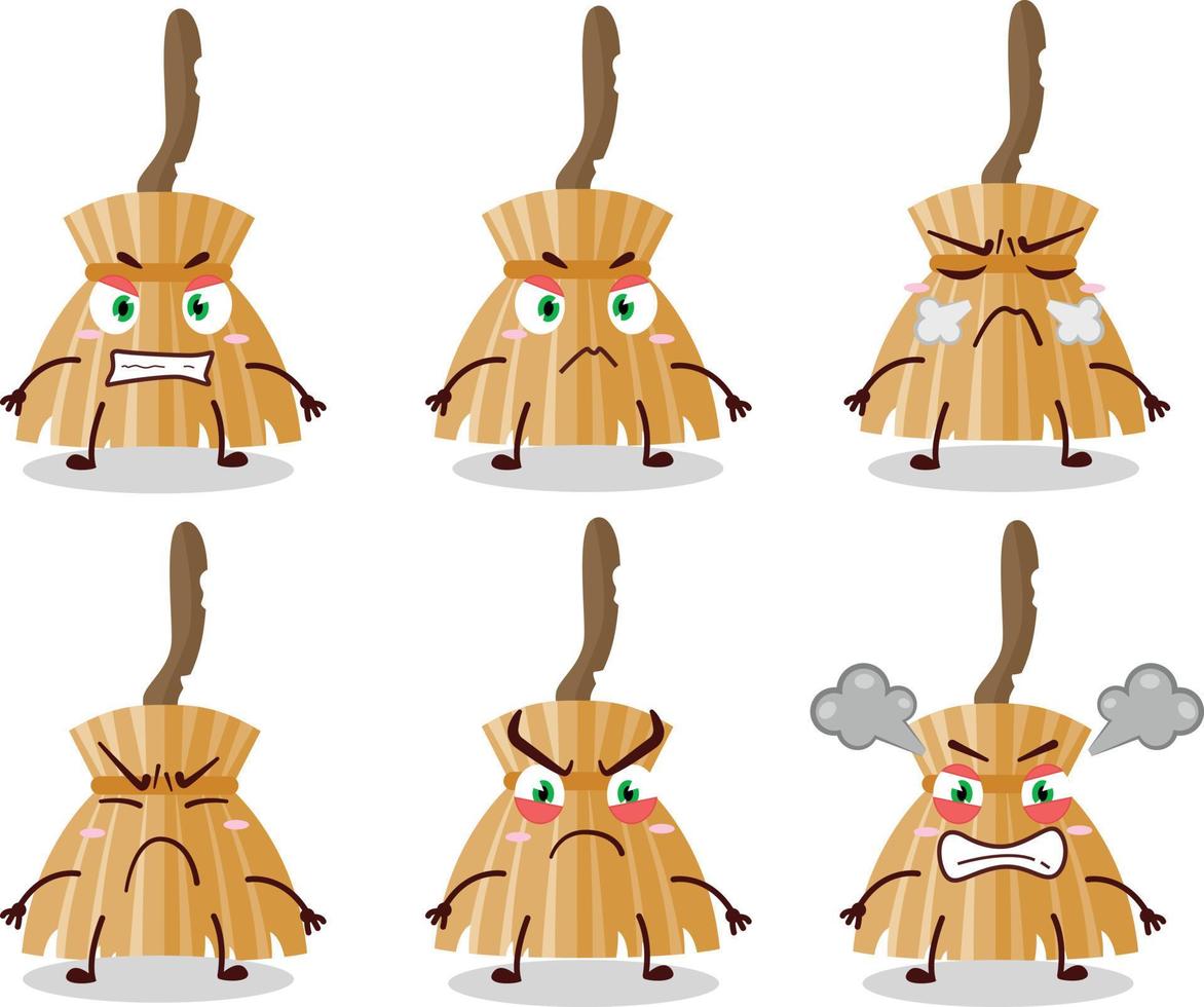 Witch broom cartoon character with various angry expressions vector