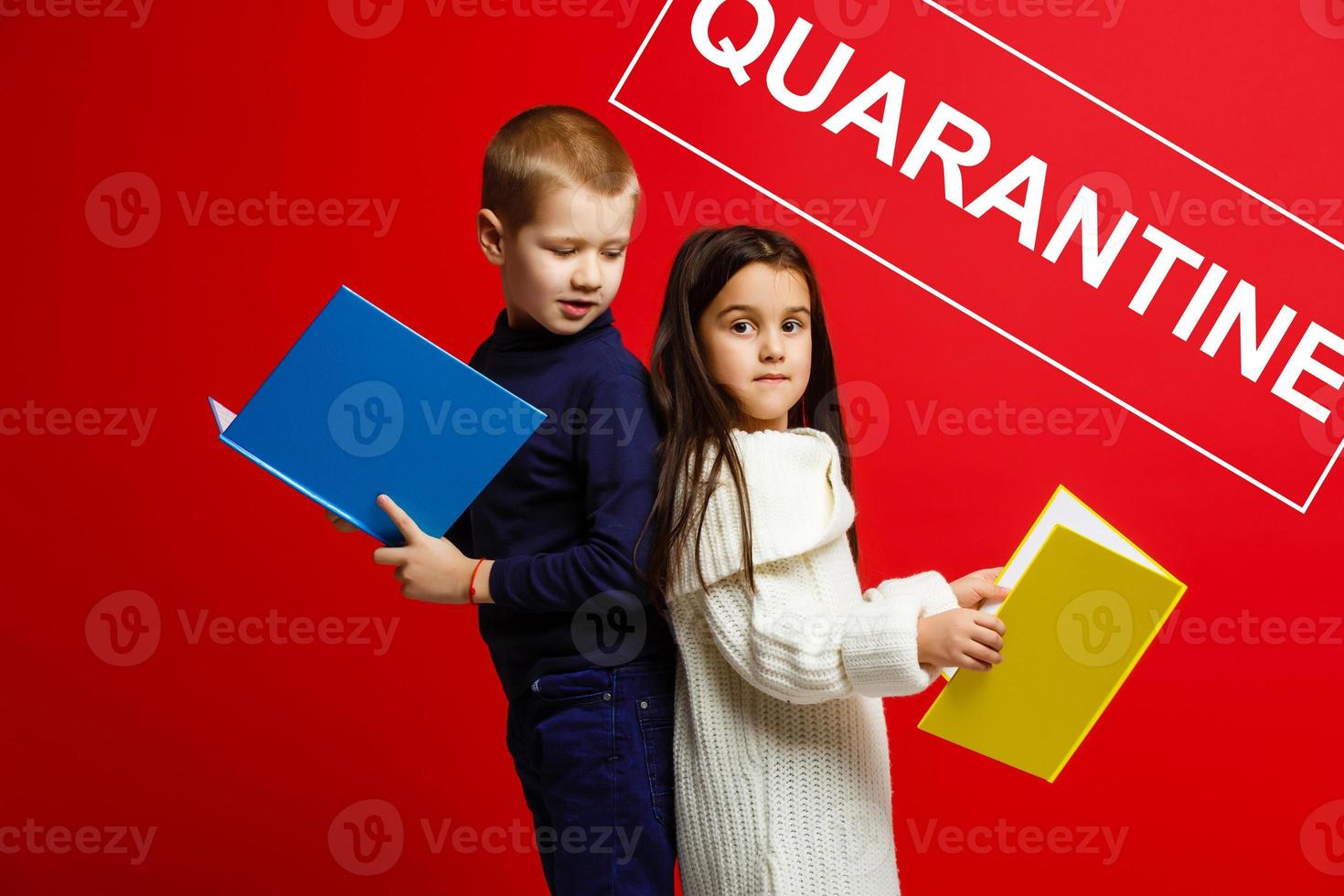 inscription quarantine sign. Coronavirus quarantine. Distance learning online education. photo