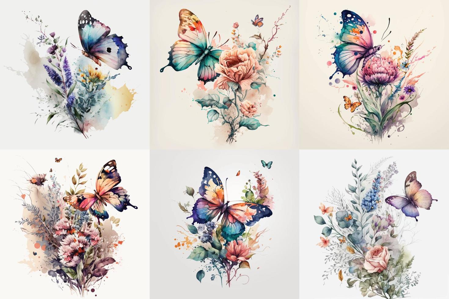 Butterfly Watercolor set, Floral Illustration, Floral Flower, Floral Bundle vector