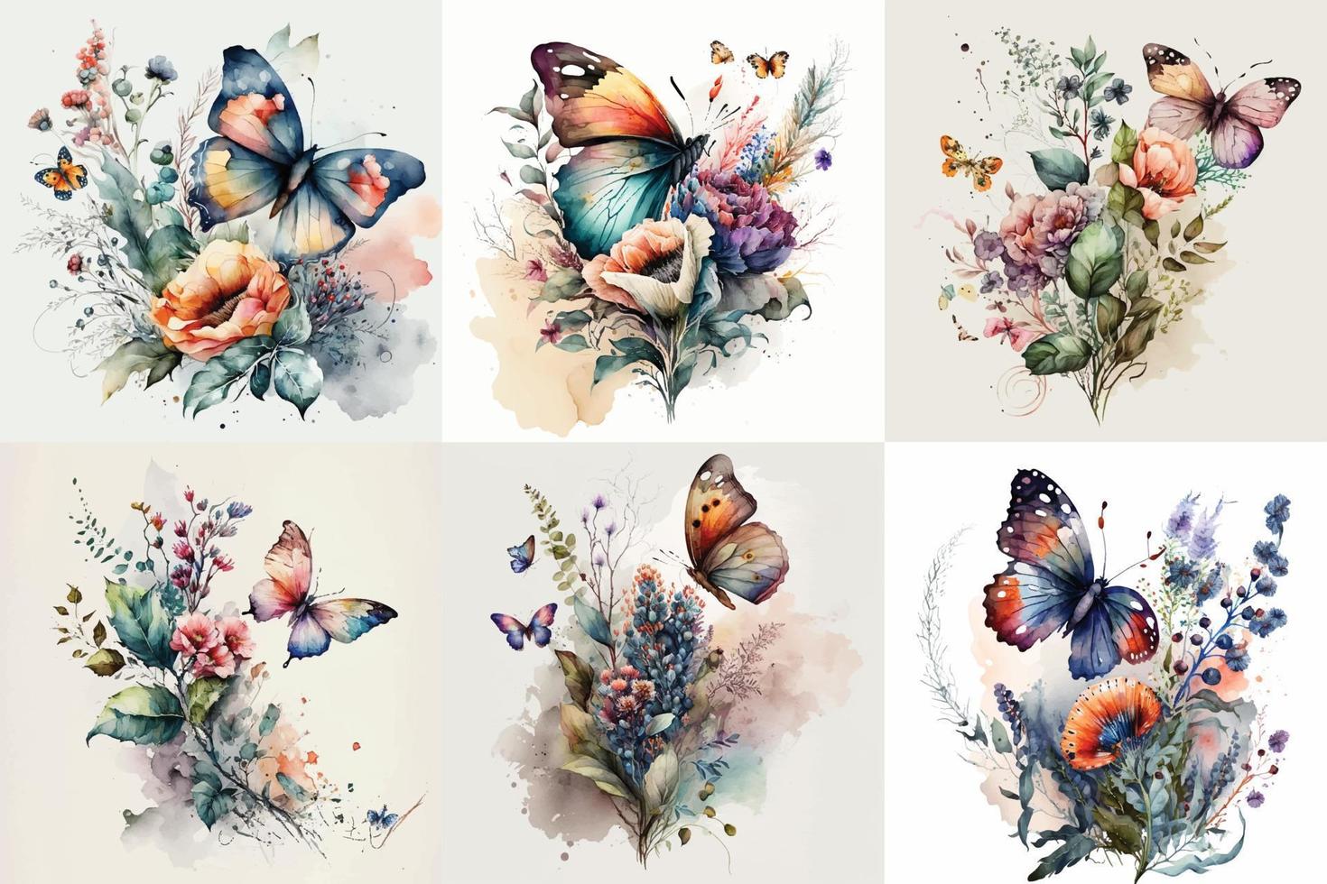 Butterfly Watercolor set, Floral Illustration, Floral Flower, Floral Bundle vector