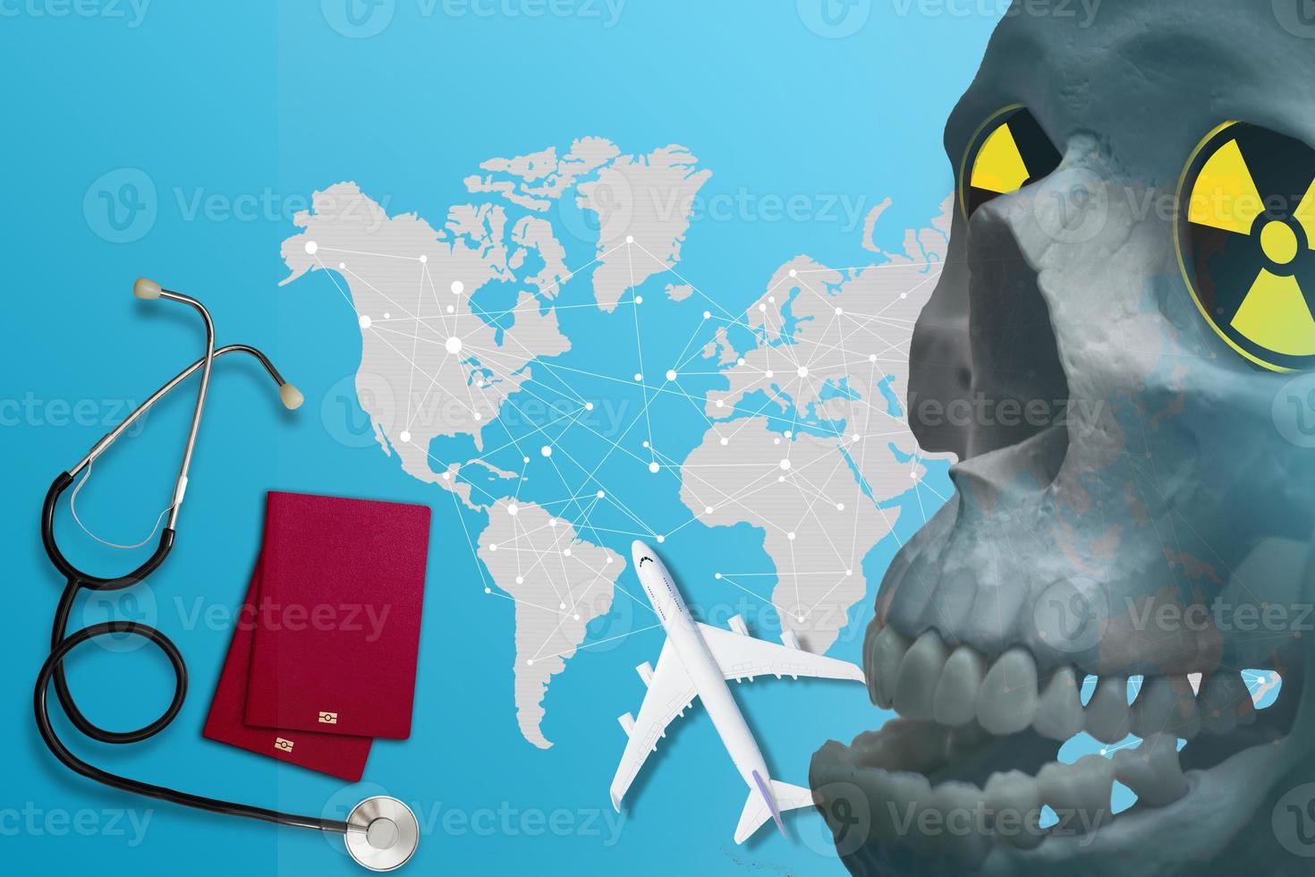 chinese virus, plane, passport, world map photo