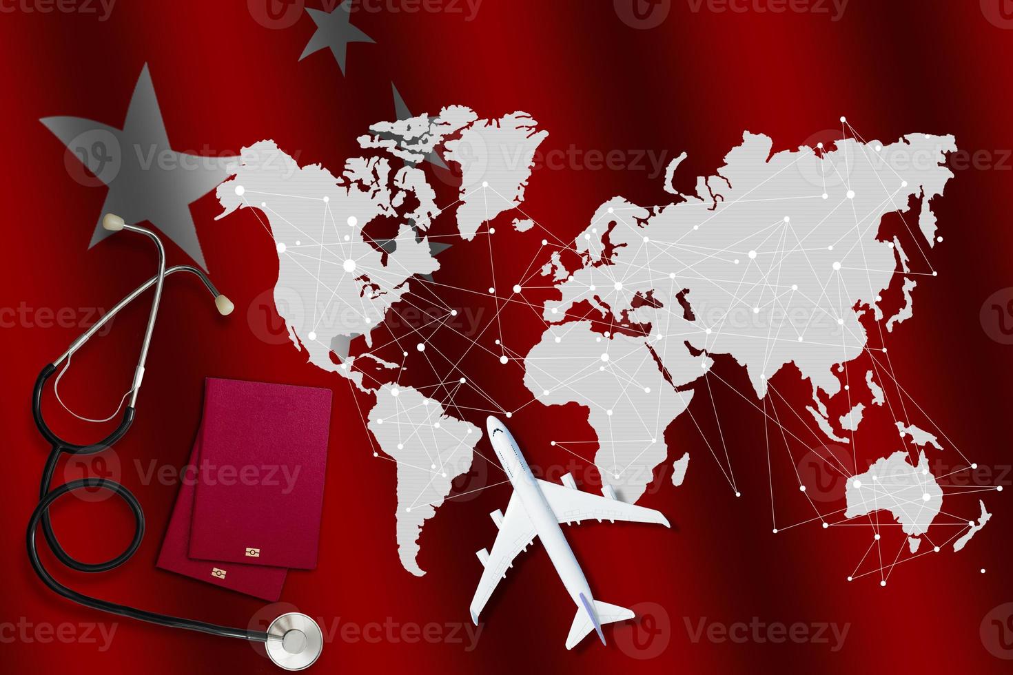 chinese virus, airplane, passport, world map of china flag photo