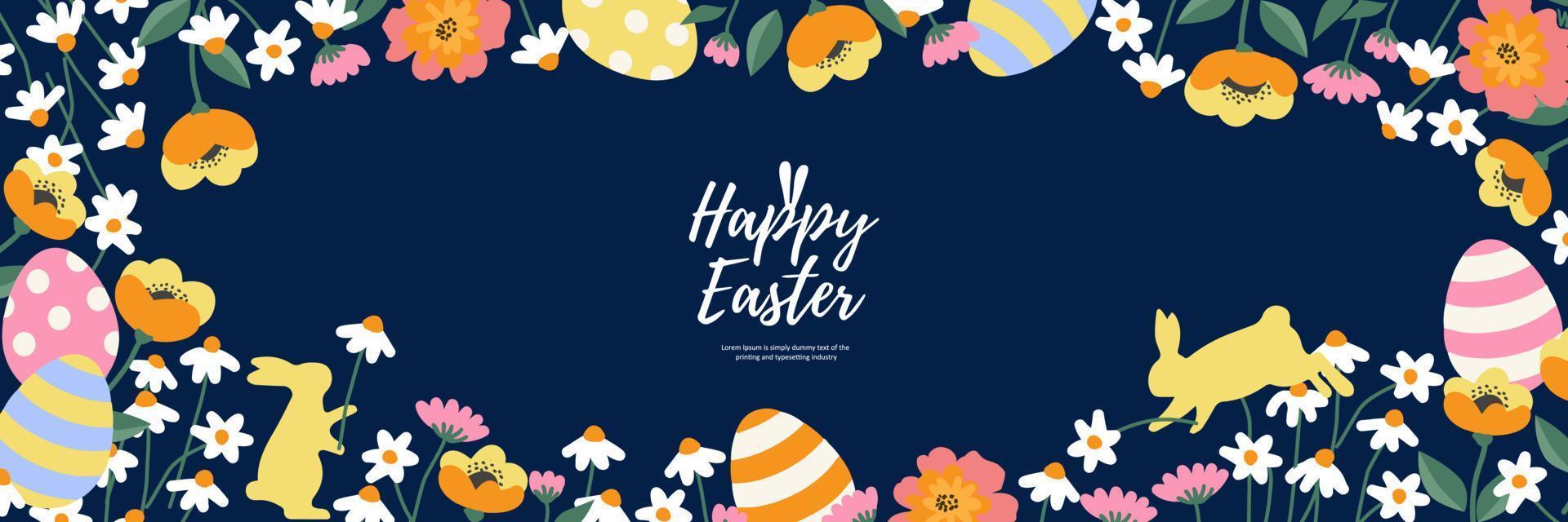 Happy easter decoration background. Easter elements decoration frame for event, invitation, background and banner design. Vector illustration.