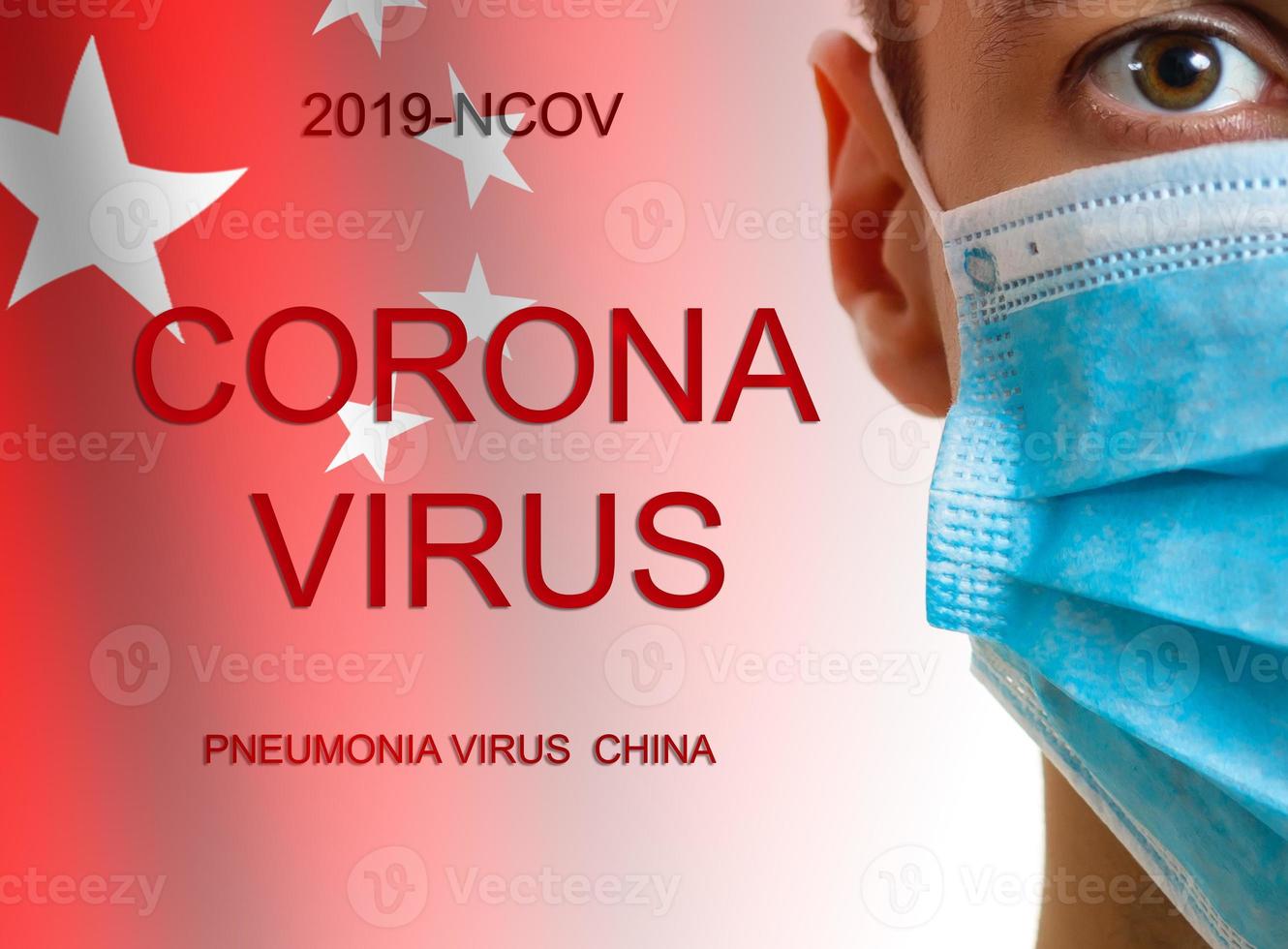 The phrase Corona virus on a banner with blurred Chinese flag on the background. photo
