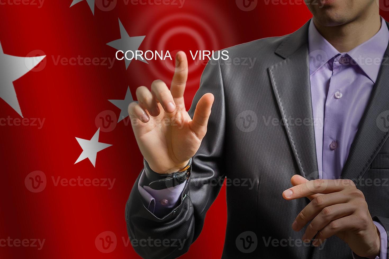Image of businessman touching corona virus alert icon photo
