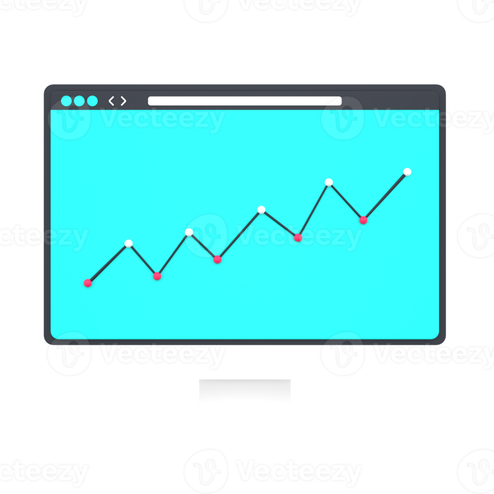 3D computer and line graph for seo monitoring. Object on a transparent background png
