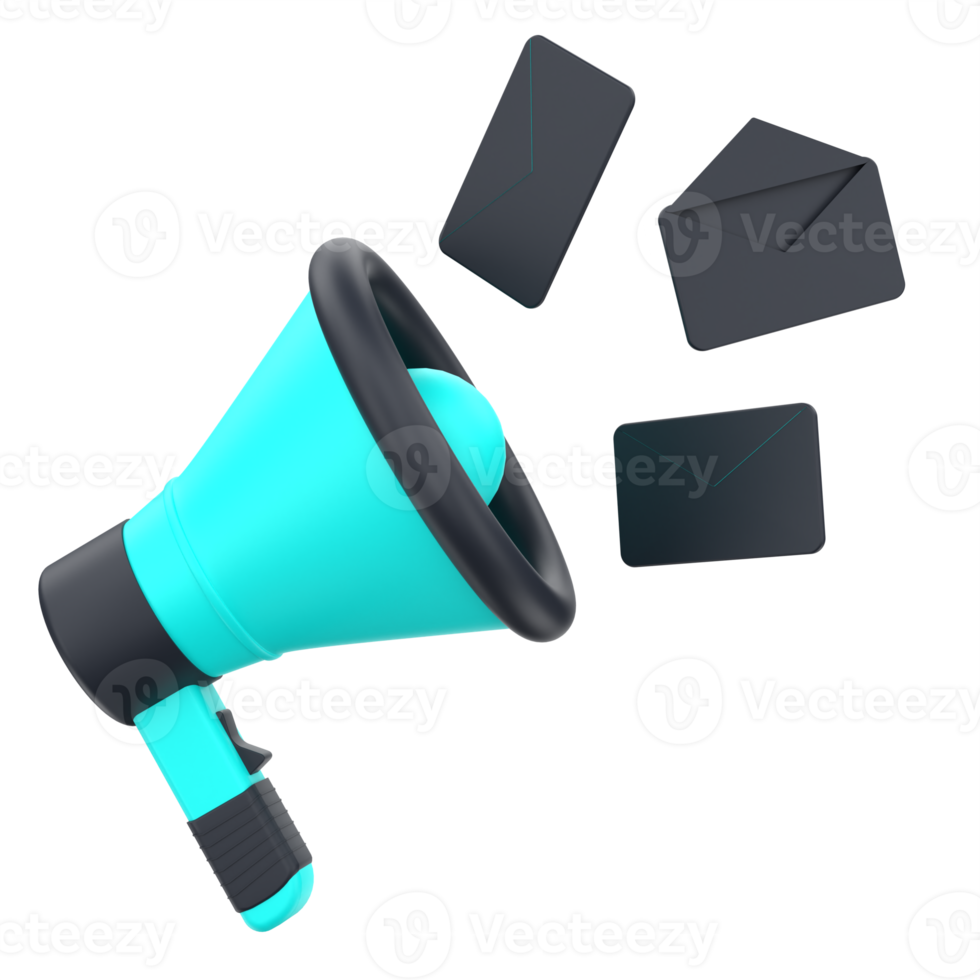 3D megaphone and mail for email marketing. Object on a transparent background png