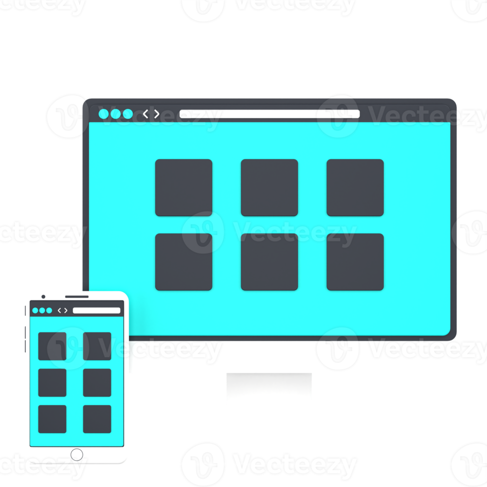 3D computer and smartphone for responsive design. Object on a transparent background png