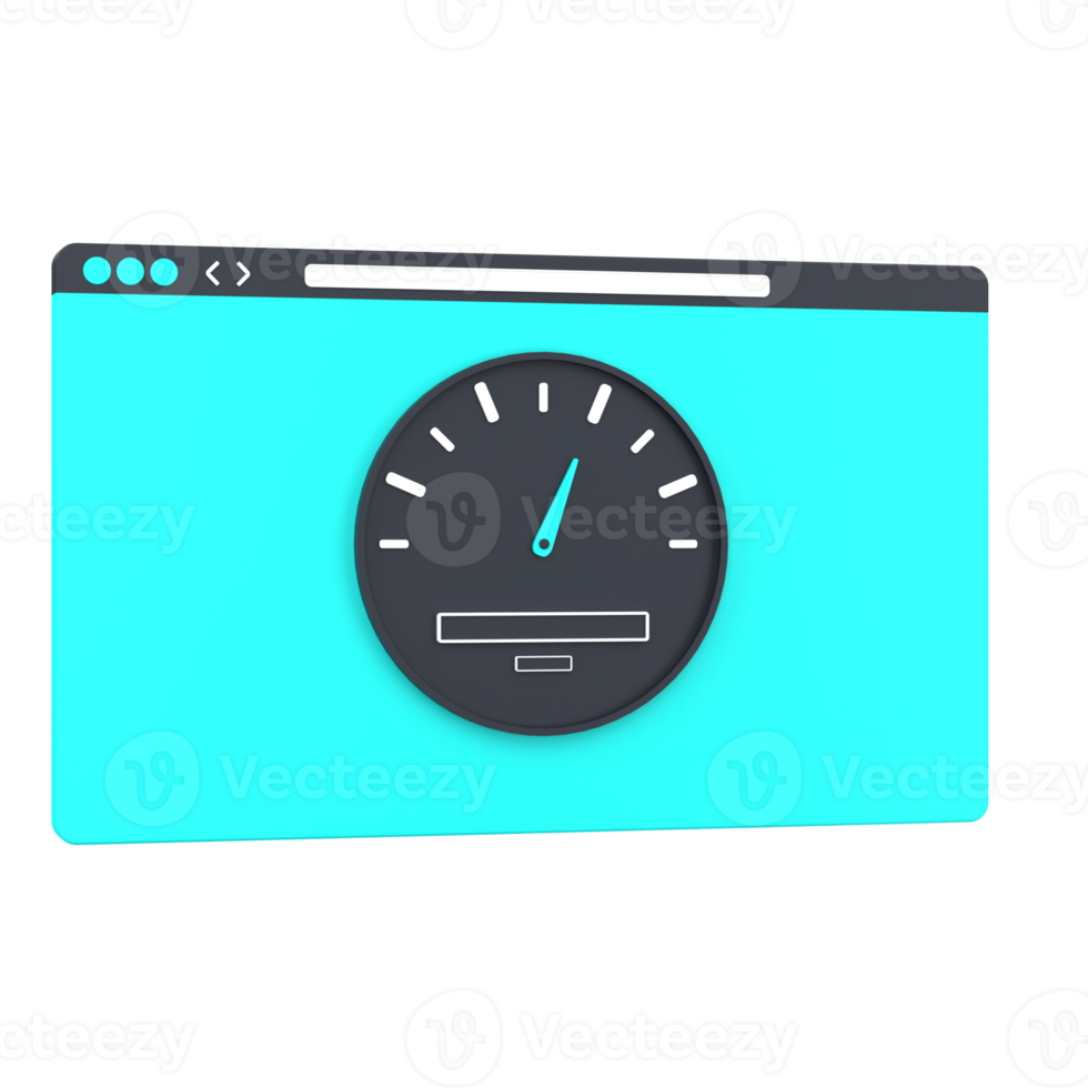 3D website and speed meter for web performance. Object on a transparent background png