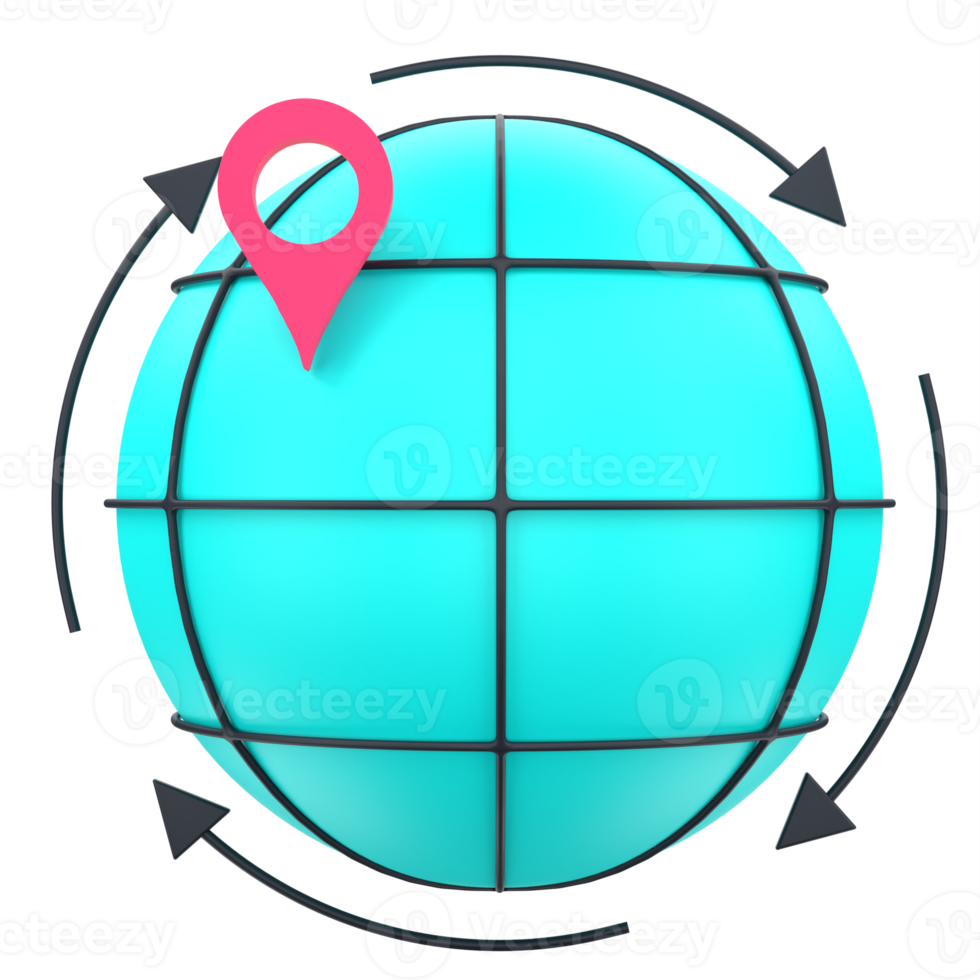 3D globe and location for global targeting. Object on a transparent background png