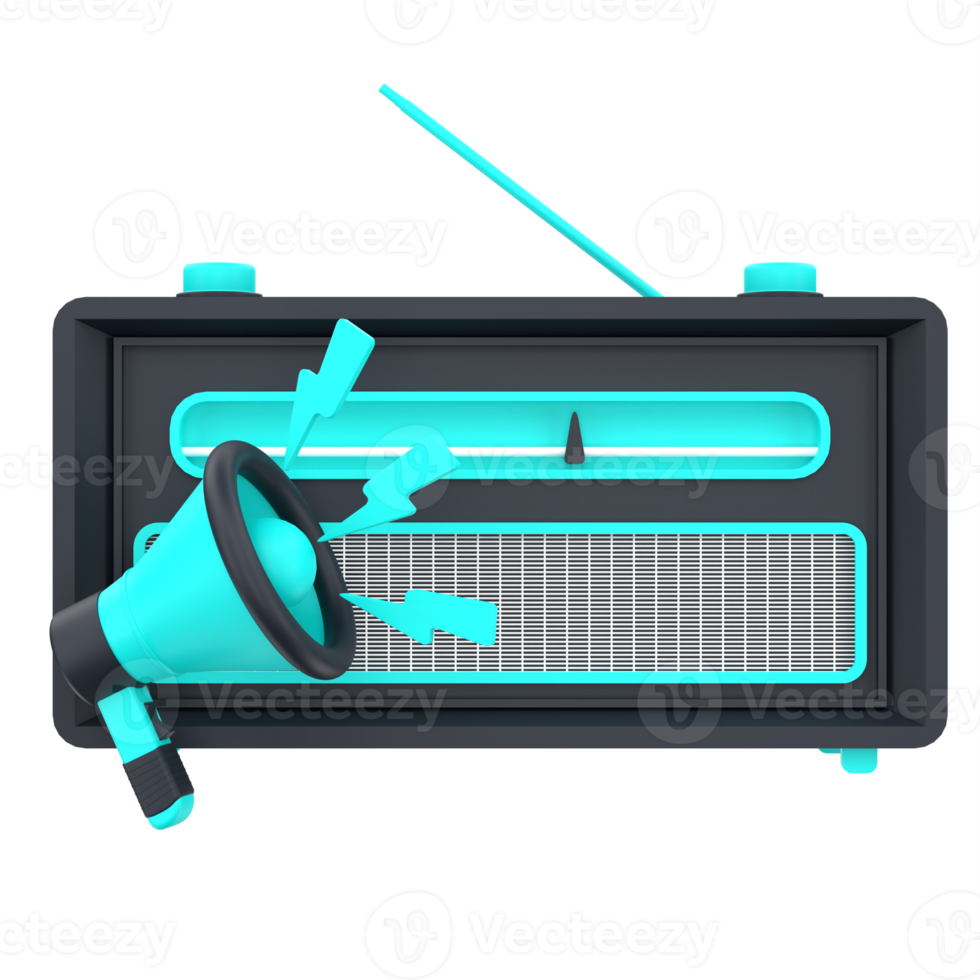 3D radio and megaphone for radio marketing. Object on a transparent background png