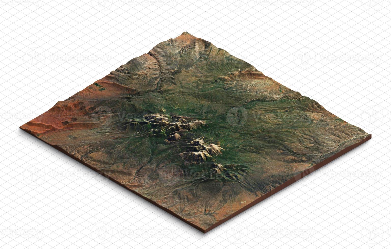 3d model of the Mountains in Utah, USA. Mountain Waas, Mountain Peale, South Mountain. Isometric map virtual terrain 3d for infographic. photo