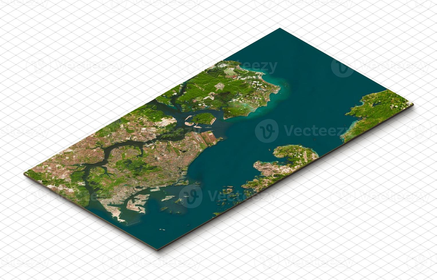 3d model of Singapore. Isometric map virtual terrain 3d for infographic. Geography and topography planet earth flattened satellite view photo