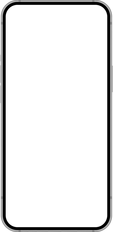 realistisch Smartphone Schnittstelle, hoch Qualität Handy, Mobiltelefon Telefon Vorderseite Sicht, leeren Bildschirm Attrappe, Lehrmodell, Simulation png