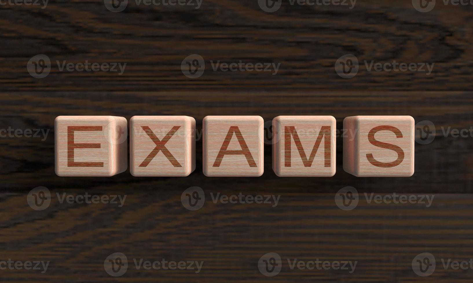 Cube block wooden exams font text symbol sign test student school college university paper exams study person learning examination quiz classroom knowledge answer assessment form check.3d render photo