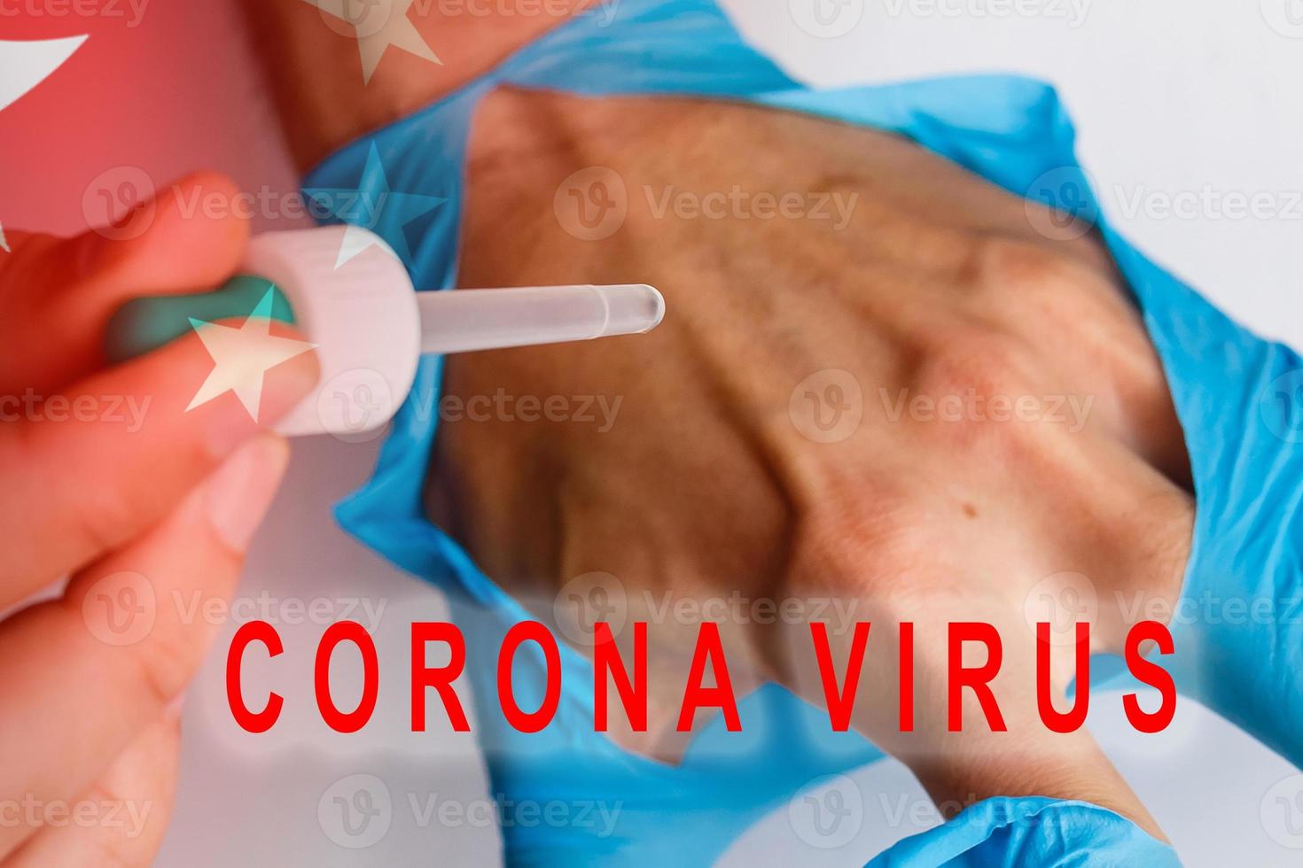 Doctor hand in medical glove, 2019-nCoV analyzing in laboratory. Novel Coronavirus originating in Wuhan, China. photo