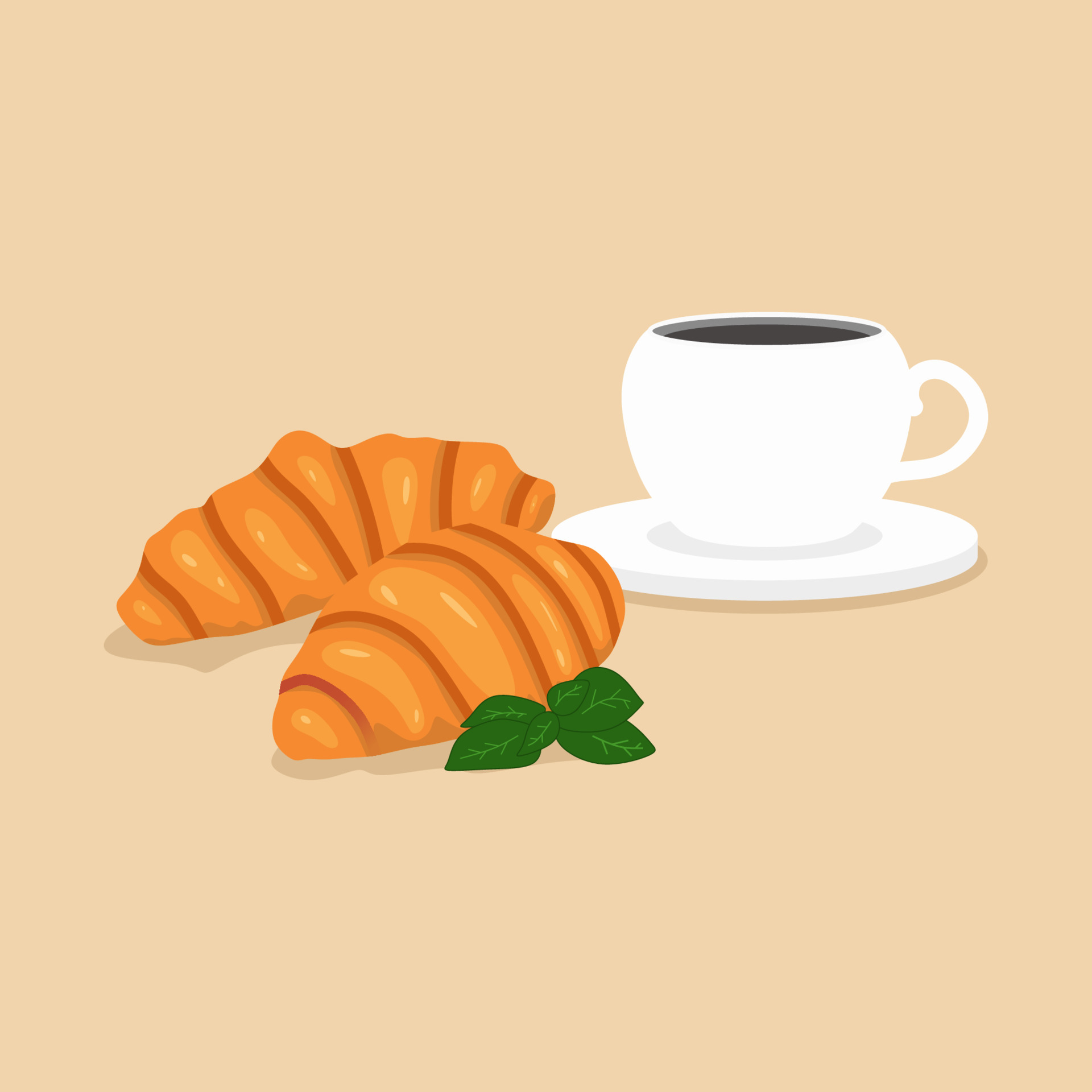 French breakfast croissant food with cup Vector Image