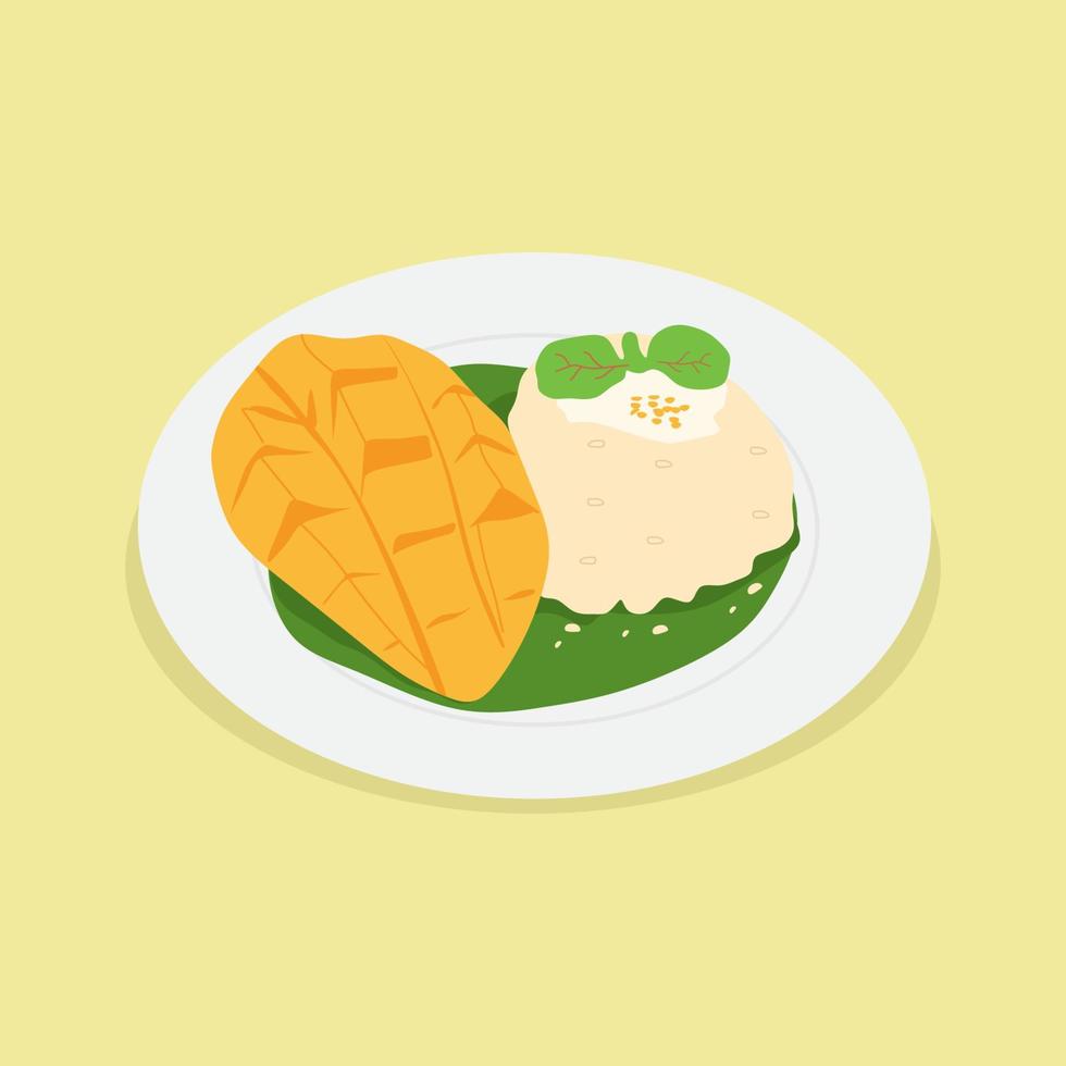 dulce tailandés mango pegajoso arroz postre con Coco Leche ilustración vector