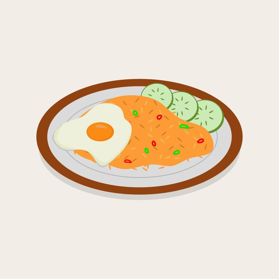sabroso indonesio nasi goreng frito arroz con camarón y vegetales vector