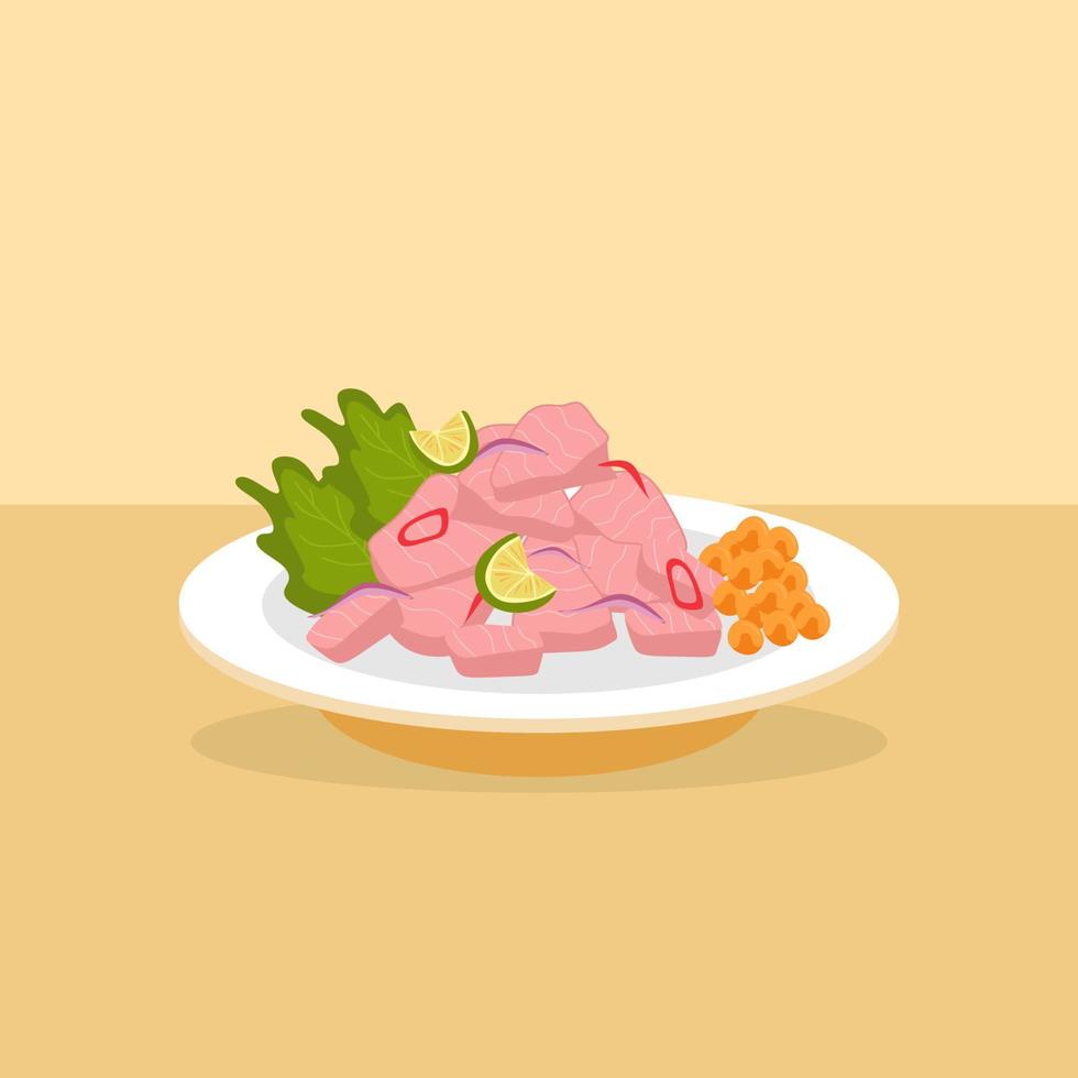 Fresh Peruvian Ceviche with Lime and Corn Vector Illustration