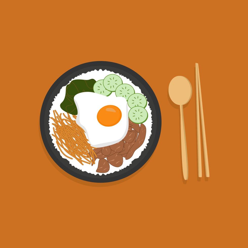 coreano bibimbap arroz cuenco con vegetales y carne de vaca vector