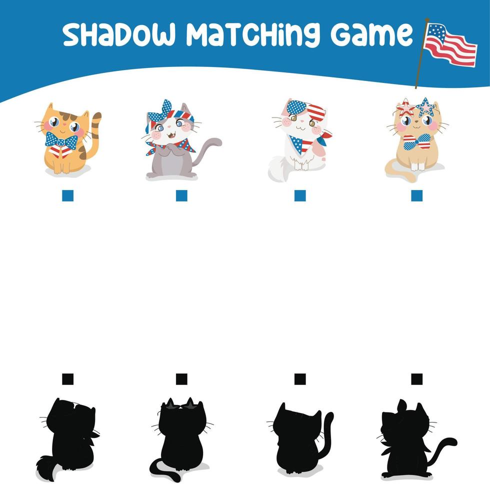 Find the correct shadow. Matching shadow game for children. Worksheet for kid. Educational printable worksheet. Vector illustration.